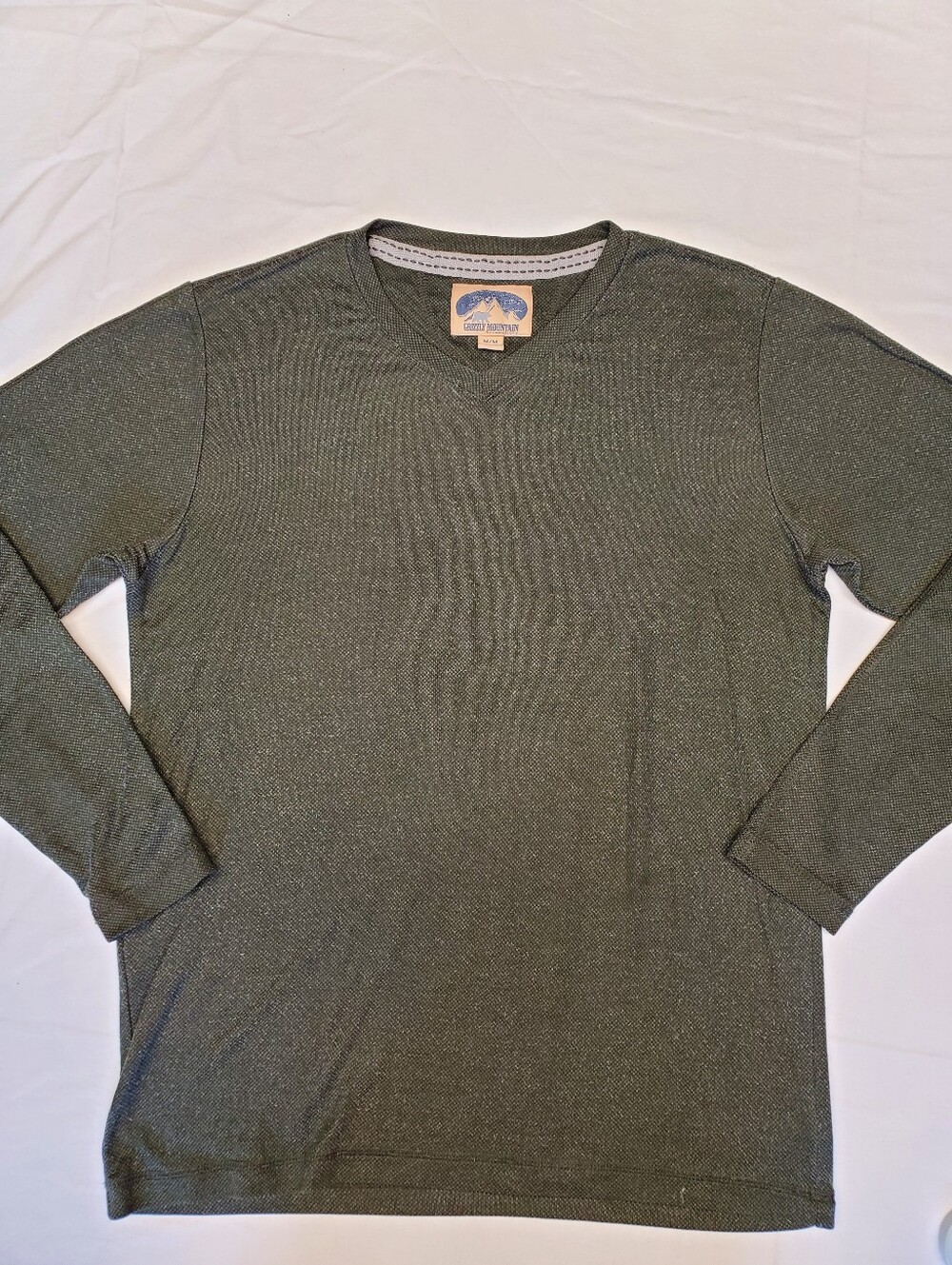 Grizzly Mountain Mens M Olive Heather V-Neck Long Sleeve Top Textured